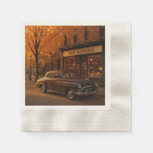 Vintage Fall/Autumn bookstore & car Napkin