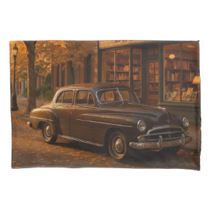 Vintage Fall/Autumn bookstore & car Pillowcase
