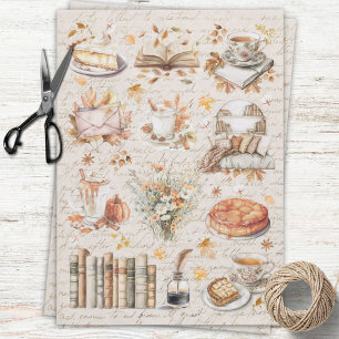 Vintage Fall Autumn Cosy Library Decoupage Tissue Paper