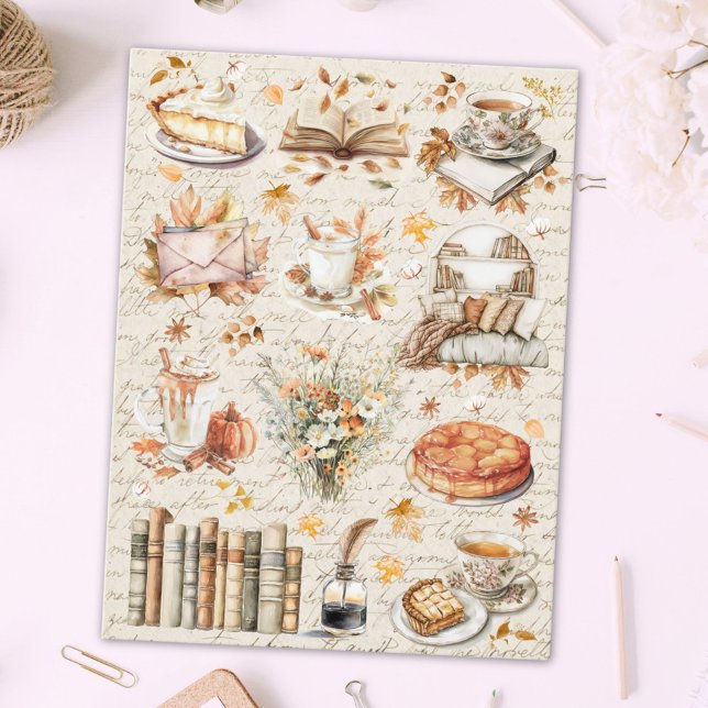 Vintage Fall Autumn Essential Cosy Library Postcard (In situ)