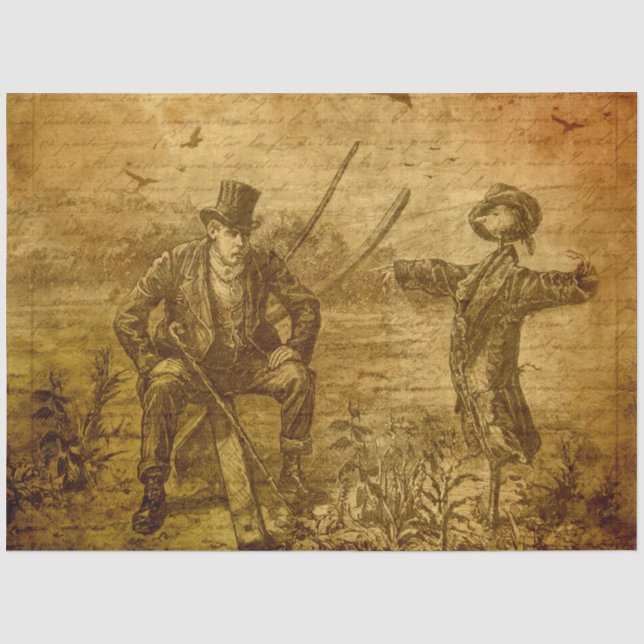 Vintage Fall Autumn Scarecrow Decoupage Tissue Paper (Front)