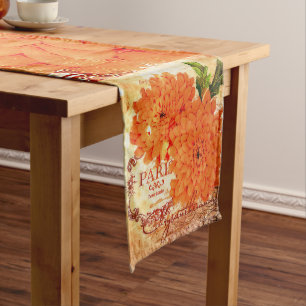Vintage Fall chrysanthemums  Short Table Runner