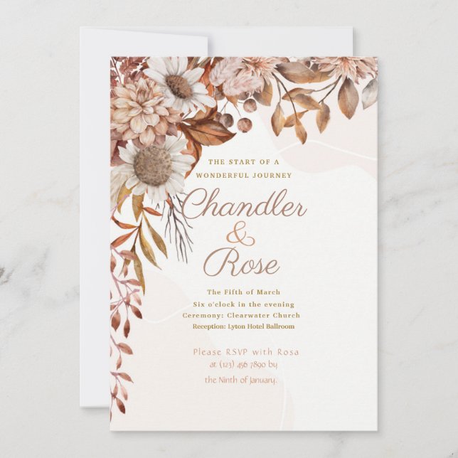 Vintage Fall Floral Arrangement Wedding Invitation (Front)