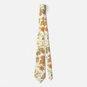 Vintage Fall Floral Leaves Orange Monogram Tie