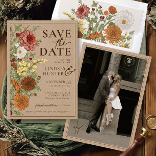 Vintage Fall Floral Rustic Kraft Photo Wedding Save The Date