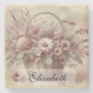 Vintage Fall flowers pastel watercolor painting  Stone Coaster