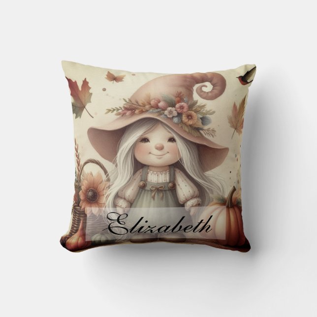 Vintage Fall Gnomes with Autumn leaves  Cushion (Front)