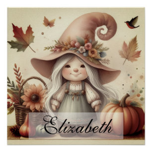 Vintage Fall Gnomes with Autumn leaves Poster
