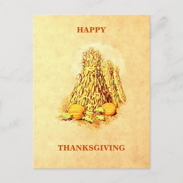 Vintage Fall Harvest Sheaves Pumpkins Thanksgiving Holiday Postcard (Front)