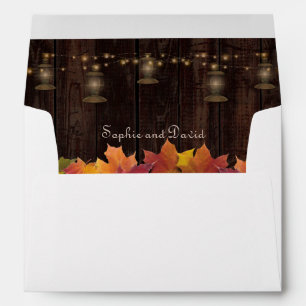 Vintage Fall Leaves Old Lanterns Wood Wedding Envelope