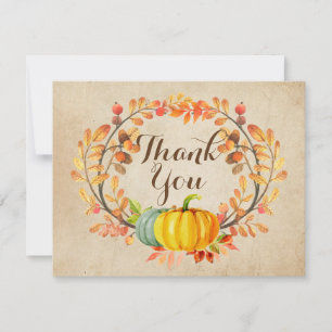 Vintage Fall Leaves Pumpkin Thank You Card