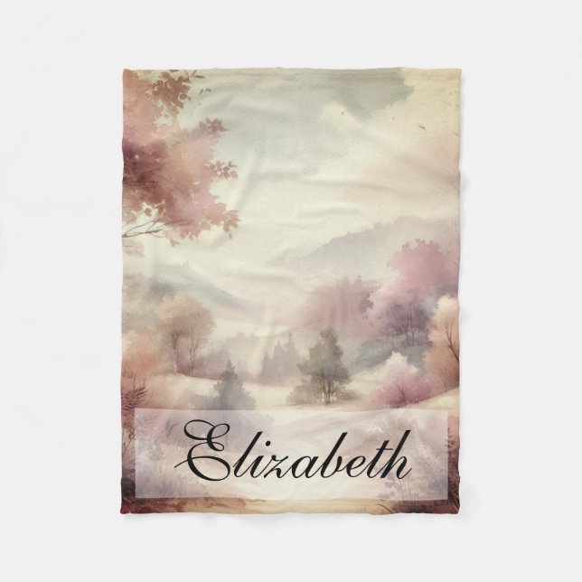 Vintage Fall Leaves Scenery neutral colours  Fleece Blanket (Front)