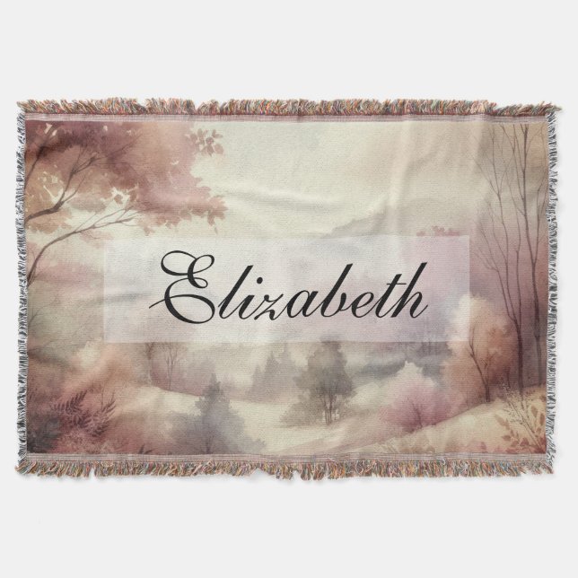 Vintage Fall Leaves Scenery neutral colours  Throw Blanket