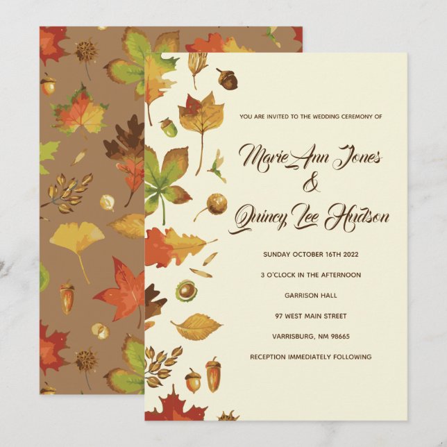 Vintage Fall Leaves Wedding Invitations (Front/Back)