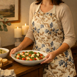 Vintage Fall Oak Leaf   Elegant Blue and Gold Apron