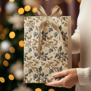 Vintage Fall Oak Leaf Elegant Blue and Gold Medium Gift Bag