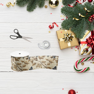 Vintage Fall Oak Leaf   Elegant Blue and Gold Satin Ribbon