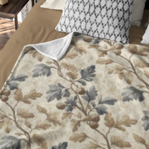 Vintage Fall Oak Leaf Elegant Blue and Gold Sherpa Blanket