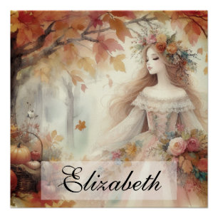 Vintage Fall Princess with Autumn leaves Poster