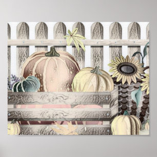 Vintage Fall pumpkins fall colours drawing Poster