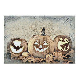 Vintage Fall pumpkins fall colours drawing Poster