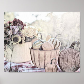 Vintage Fall pumpkins fall colours drawing  Poster