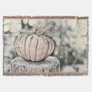 Vintage Fall pumpkins fall colours drawing  Throw Blanket