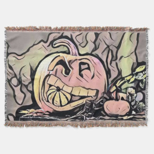 Vintage Fall pumpkins fall colours drawing Throw Blanket