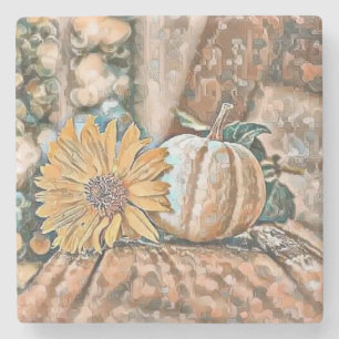 Vintage Fall pumpkins fall colours watercolor  Thr Stone Coaster