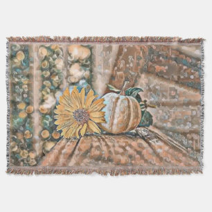 Vintage Fall pumpkins fall colours watercolor  Thr Throw Blanket