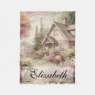 Vintage Fall Scenery cottage garden leaves floral Fleece Blanket