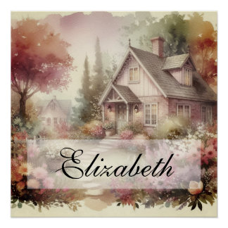 Vintage Fall Scenery cottage garden leaves floral Poster