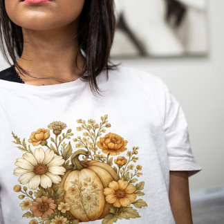 Vintage fall vibes floral pumpkin lover Tri-Blend shirt