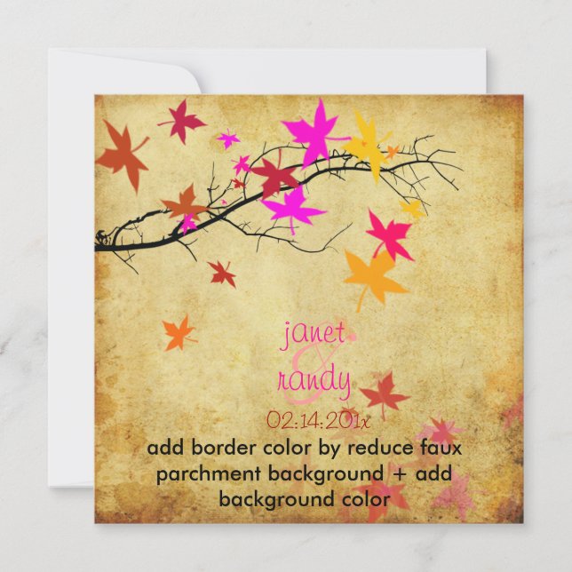 Vintage fall wedding /electric pink invitation (Front)