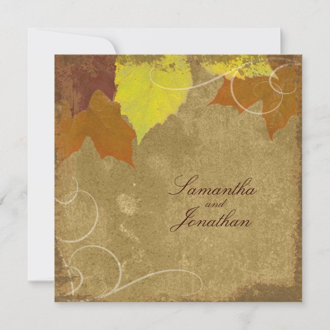 Vintage Fall Wedding Invitation Swirl Leaf Collage (Front)