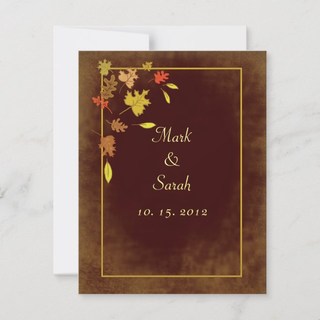 Vintage Falling Leaves Chocolate RSVP Card (Front)