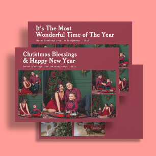 Vintage Family 9 Photo Christmas Quote Red Holiday Card