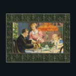Vintage Family Christmas Dinner Postcard<br><div class="desc">Nostalgic domestic scene of victorian family enjoying a Christmas feast.</div>