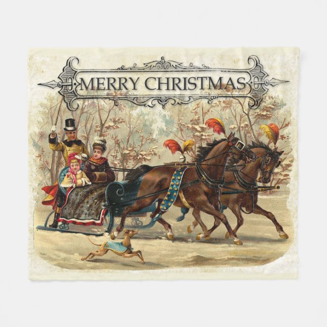 Vintage Family Christmas Fleece Blanket (Front (Horizontal))
