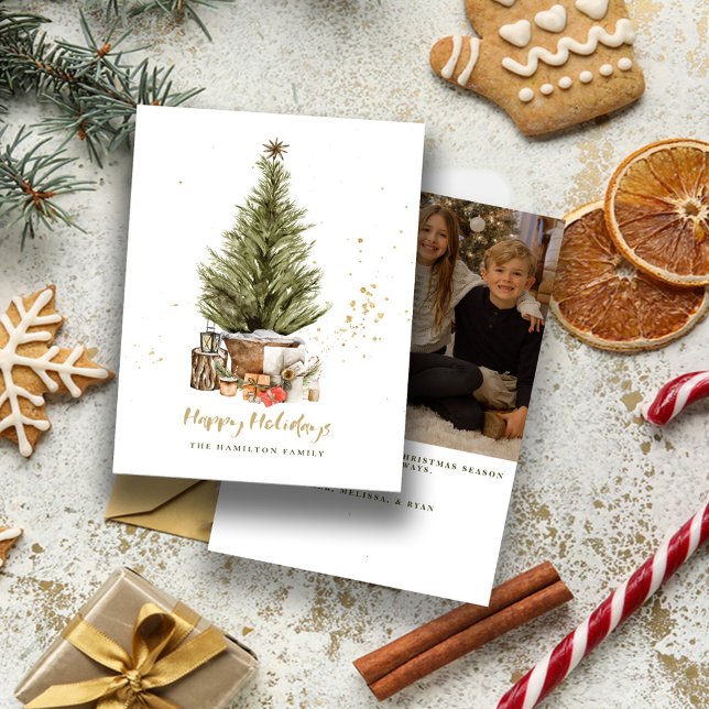 Vintage Family Christmas Photo Gold Happy Holiday (Creator Uploaded)