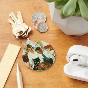 Vintage Family Cooking Thanksgiving Dinner Kitchen Key Ring