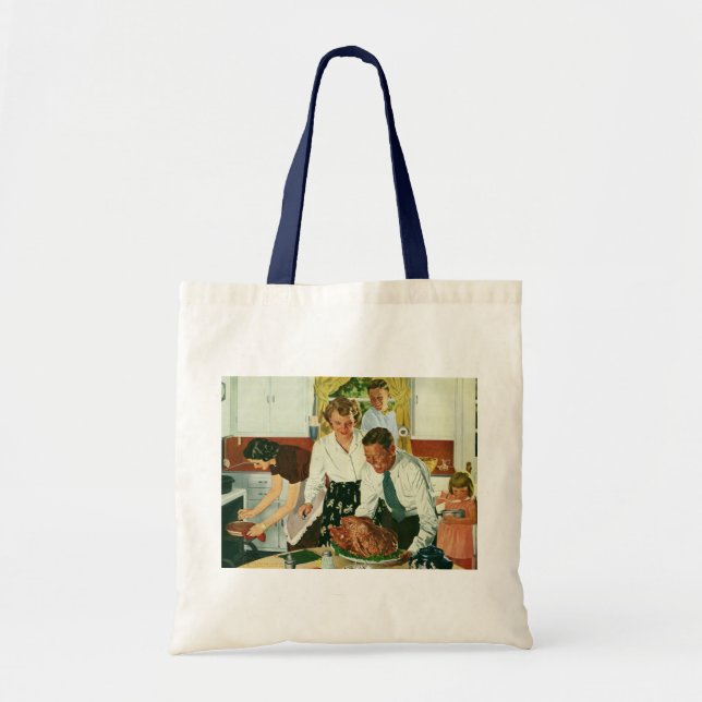 Vintage Family Cooking Thanksgiving Dinner Kitchen Tote Bag (Front)