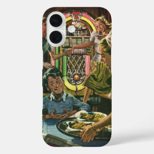 Vintage Family Dinner at a Diner with a Jukebox iPhone 16 Case