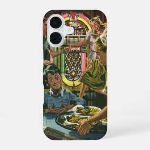 Vintage Family Dinner at a Diner with a Jukebox iPhone 16 Case