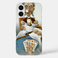 Vintage Family, Father with Babies and Poker Hand