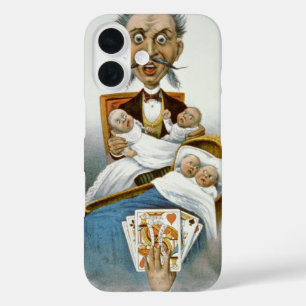 Vintage Family, Father with Babies and Poker Hand iPhone 16 Case