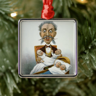 Vintage Family, Father with Quadruplet Babies Metal Tree Decoration