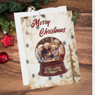 Vintage Family Holiday Photo in Snow Globe Card