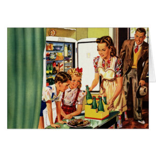 Vintage Family, Mum with Kids, Snacks in Kitchen 