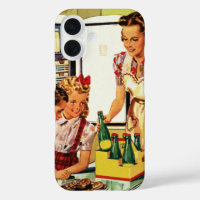 Vintage Family, Mum with Kids, Snacks in Kitchen